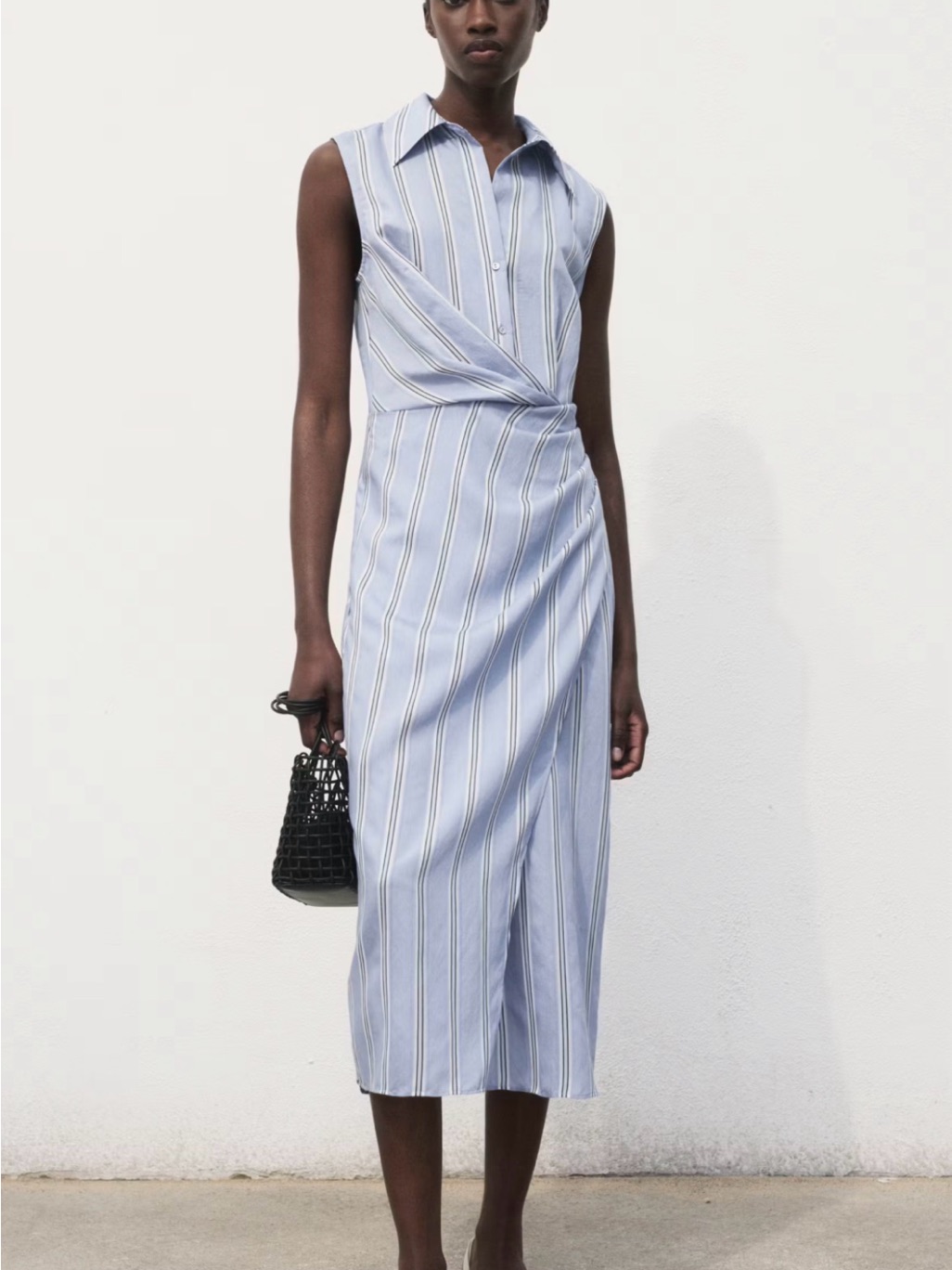 Mango Blue Striped Shirt Dress Size 8